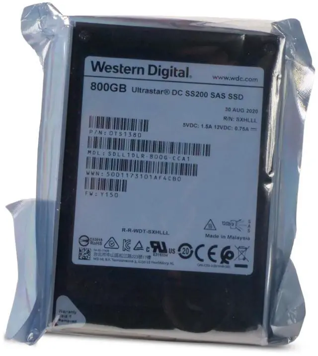 Main image of (NOT FOR HOME PC!) WD DC SS200 800GB SDLL1DLR-800G-CCA1 0TS1380 SAS 12Gb/s MLC 3 DWPD 2.5" SSD