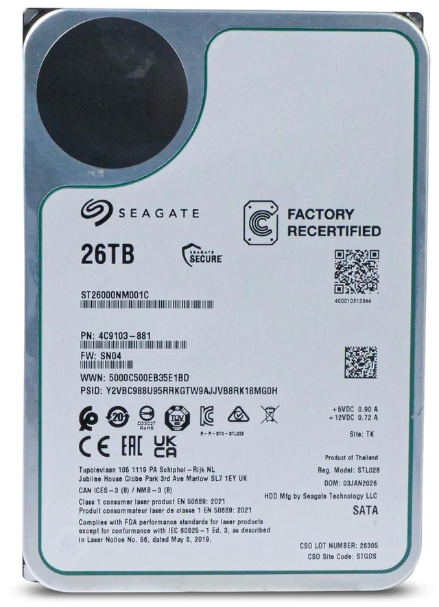 Alt view image 2 of 7 - Seagate Exos 26TB ST26000NM001C 7.2K RPM SATA 6Gb/s 512e 3.5" Enterprise HDD