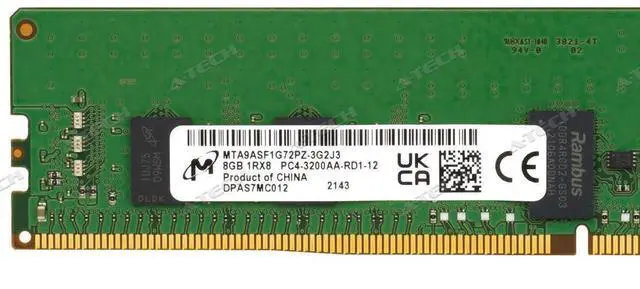 Alt view image 3 of 5 - Micron 8GB DDR4-3200 MTA9ASF1G72PZ-3G2E2 MTA9ASF1G72PZ-3G2J3 Server Memory RAM