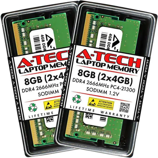 Main image of A-Tech 8GB 2x 4GB DDR4 2666 PC4-21300 Laptop 260-Pin SODIMM Memory RAM Kit 4G 8G