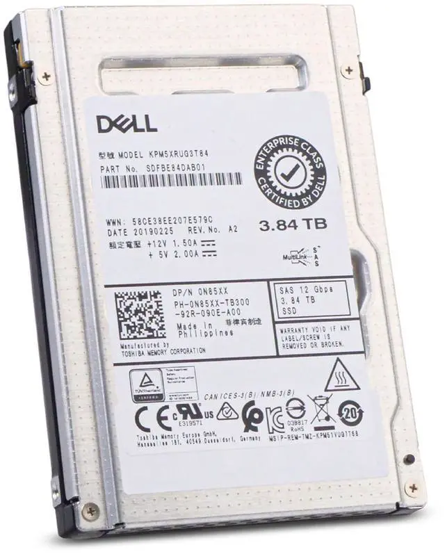 Alt view image 3 of 7 - (NOT FOR HOME PC!) Kioxia/Dell PM5-R 3.84TB KPM5XRUG3T84 SAS 12Gb/s 3D TLC 1 DWPD 2.5" SSD