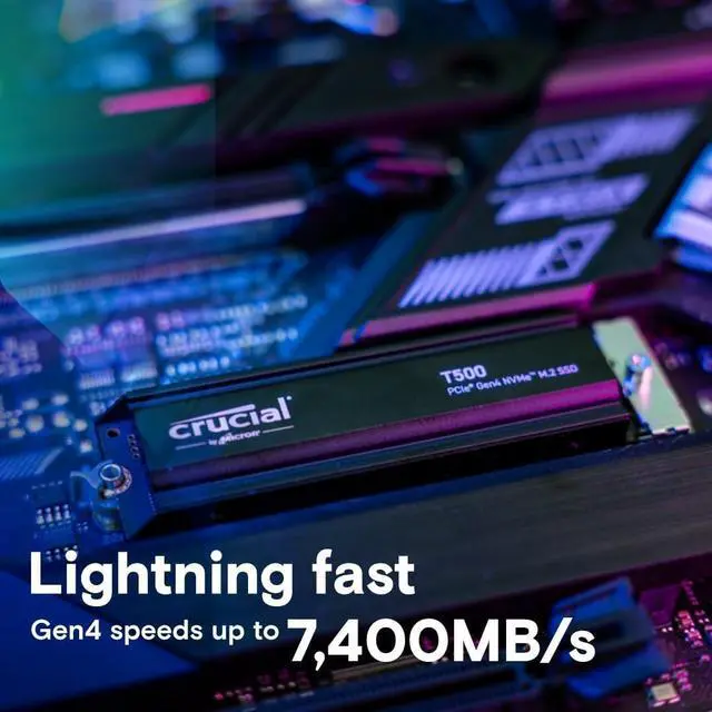 Alt view image 2 of 7 - Crucial T500 1TB Gen4 NVMe M.2 SSD 7300MB/s with Heatsink CT1000T500SSD5