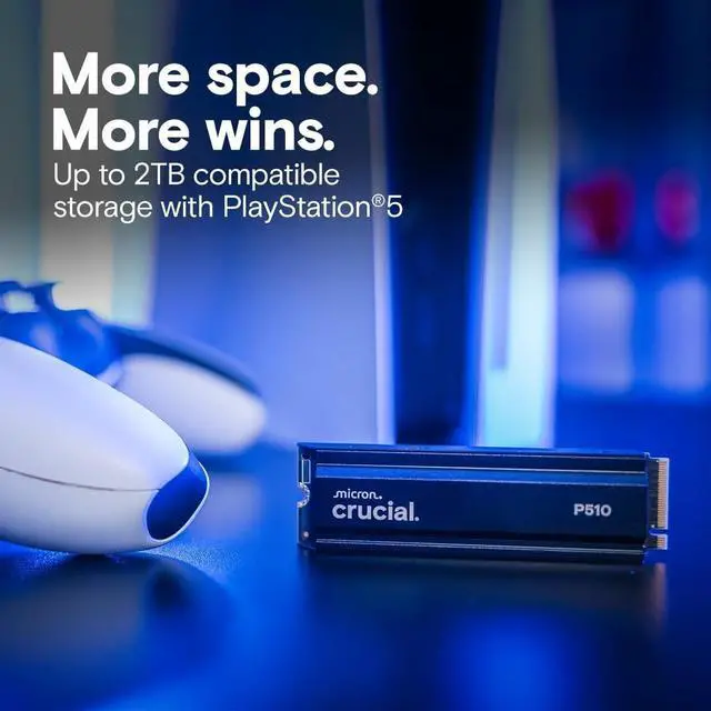 Alt view image 2 of 6 - Crucial P510 1TB PCIe Gen5 NVMe M.2 SSD with Heatsink, Up to 11,000MB/s