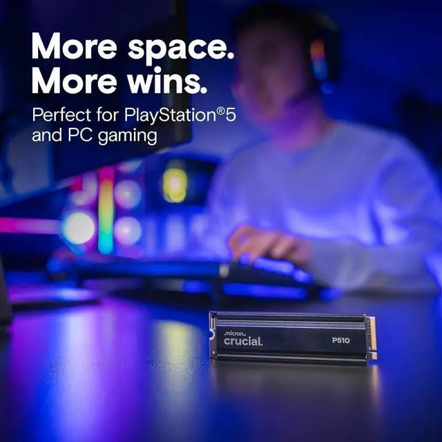 Alt view image 3 of 6 - Crucial P510 1TB PCIe Gen5 NVMe M.2 SSD with Heatsink, Up to 11,000MB/s