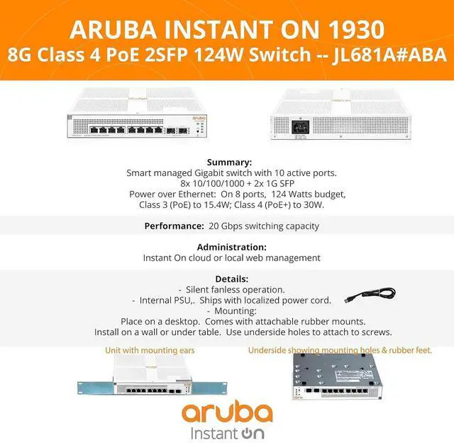 Alt view image 6 of 7 - HPE JL681AN.ABA Instant On 1930 8Port Switch w/ (2X) AP22 Access Points R4WO1A