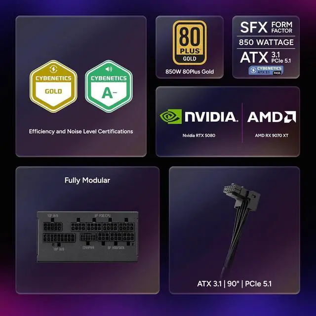 Alt view image 7 of 7 - Cooler Master V850 SFX Gold 850W PSU Fully Modular ATX 3.1, 80 Plus Gold (Black)