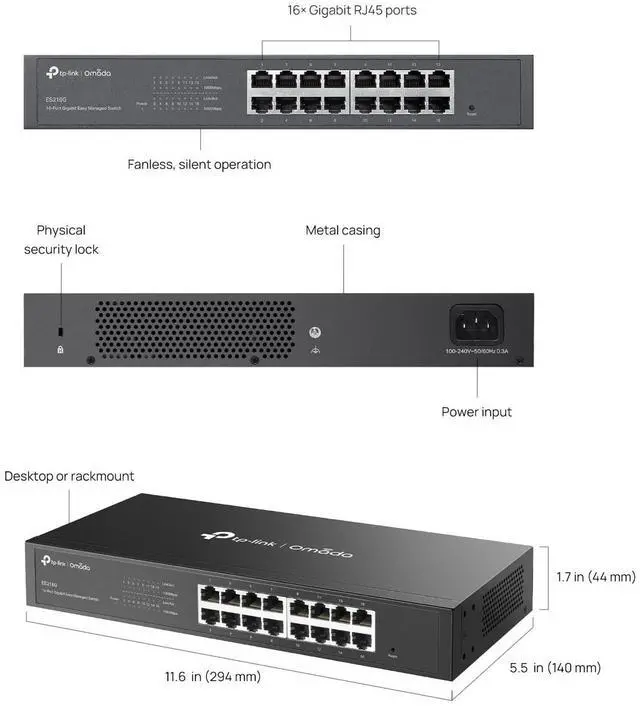 Alt view image 6 of 7 - TP-Link ES216G | Omada 16-Port 1000Mbps Gigabit Easy Managed Desktop Switch