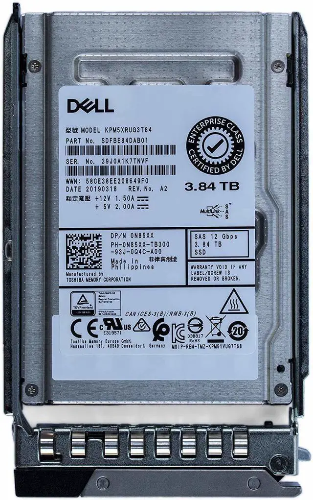 Main image of (NOT FOR HOME PC!) Dell N85XX 3.84TB SAS 12G RI 2.5" Solid State Drive KPM5XRUG3T84 SDFBE84DAB01