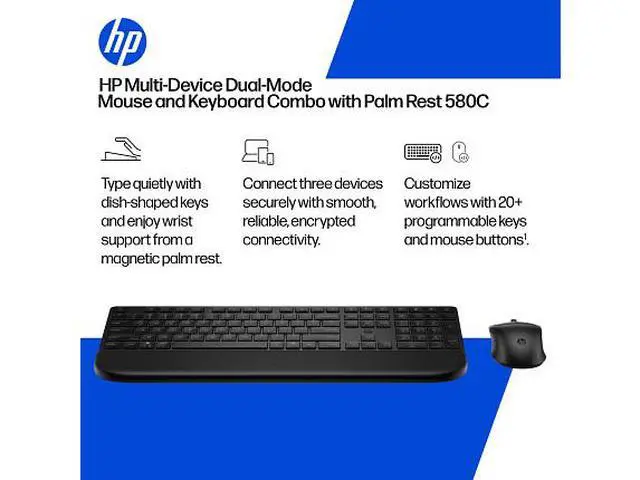 Alt view image 4 of 7 - HP Multi-Device Dual-Mode Mouse and Keyboard Combo with Palm Rest 580C