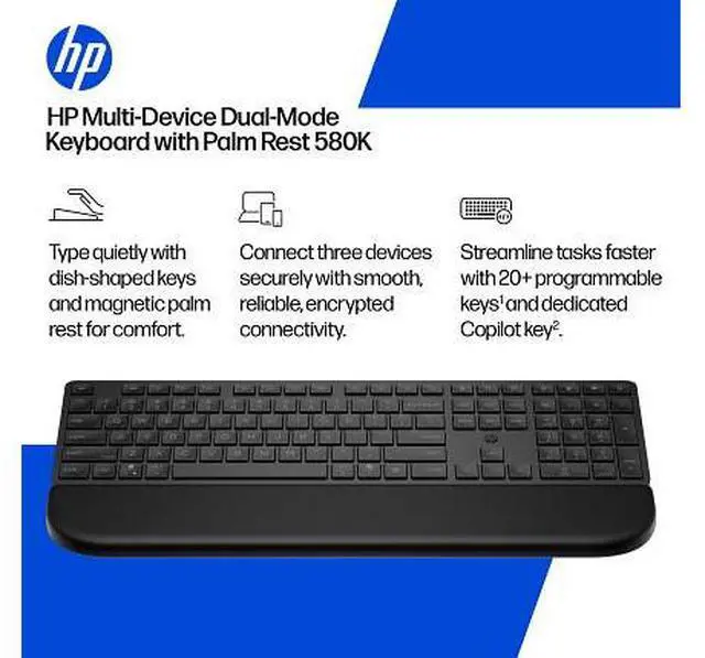 Alt view image 5 of 7 - HP Multi-Device Dual-Mode Keyboard with Palm Rest 580K
