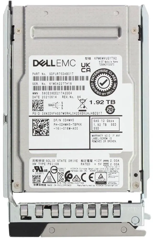 Alt view image 5 of 7 - (NOT FOR HOME PC!) Dell 1.92TB 12/24Gbps SAS MU TLC SED FIPS 2.5 SSD KPM6WVUG1T92 (DHWH5)