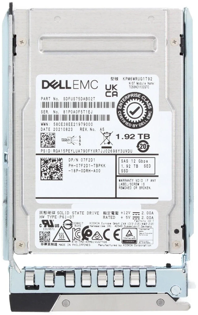 Alt view image 5 of 5 - (NOT FOR HOME PC!) Dell 1.92TB 12/24Gbps SAS RI TLC SED FIPS 2.5 SSD KPM6WRUG1T92 CPO (7F2D1-CP1)