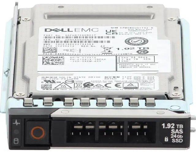 Alt view image 2 of 5 - (NOT FOR HOME PC!) Dell 1.92TB 24Gbps SAS MU TLC SED FIPS 2.5 SSD KPM6WVUG1T92 (1081V-CDL)
