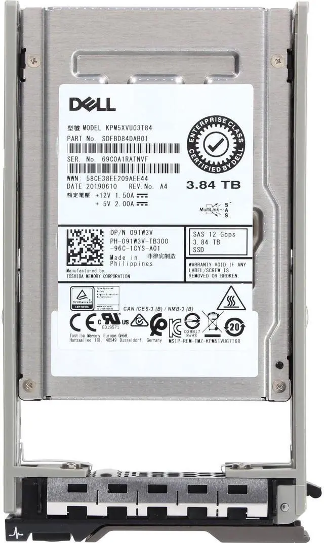 Alt view image 5 of 5 - (NOT FOR HOME PC!) Dell 3.84TB 12Gbps SAS MU TLC 2.5 SSD KPM5XVUG3T84 (91W3V-CDL)