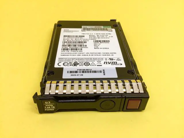 Alt view image 3 of 3 - P26104-B21 HPE 7.68TB NVME GEN4 READ INTENSIVE SFF SC U.3 SSD P26960-001