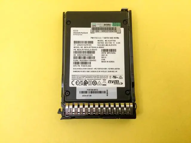 Alt view image 2 of 3 - P26104-B21 HPE 7.68TB NVME GEN4 READ INTENSIVE SFF SC U.3 SSD P26960-001