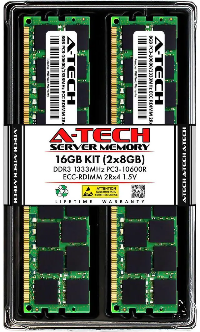 Main image of (NOT FOR HOME PC!) A-Tech 16GB 2x 8GB 2Rx4 PC3-10600R DDR3 1333 MHz ECC RDIMM REG Server Memory RAM