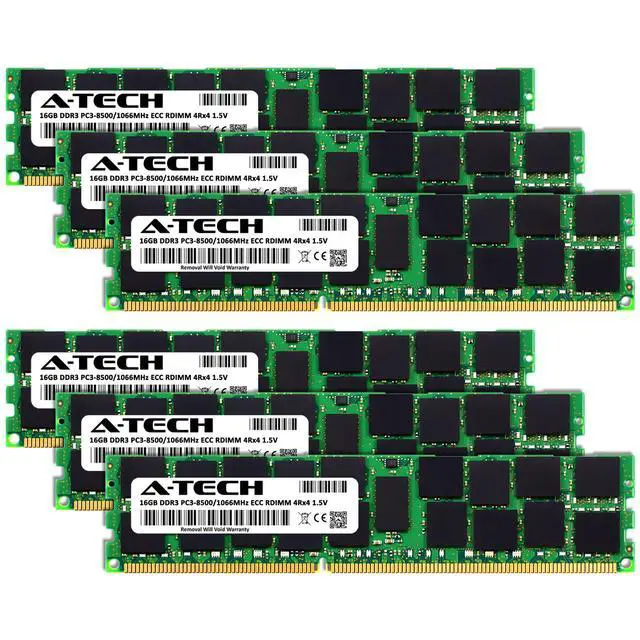 Alt view image 2 of 7 - (NOT FOR HOME PC!) A-Tech 96GB 6x 16GB 4Rx4 PC3-8500R DDR3 1066MHz ECC RDIMM REG Server Memory RAM