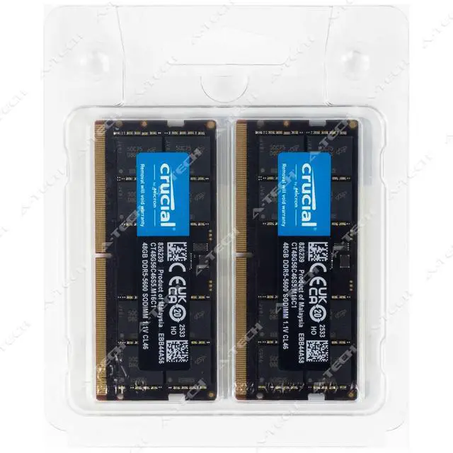 Alt view image 2 of 3 - Crucial 96GB 2x48GB PC5-44800 Factory Sealed Laptop Memory RAM (CT2K48G56C46S5)