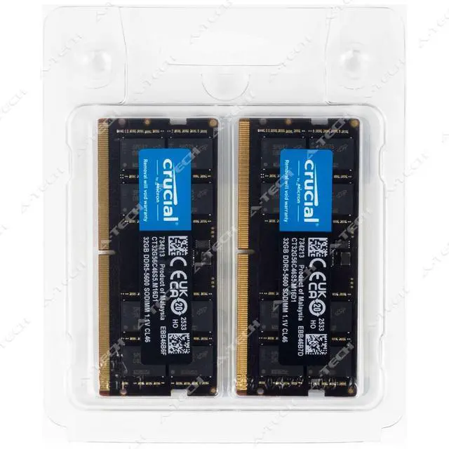 Alt view image 2 of 3 - Crucial 64GB 2x32GB PC5-44800 Factory Sealed Laptop Memory RAM (CT2K32G56C46S5)