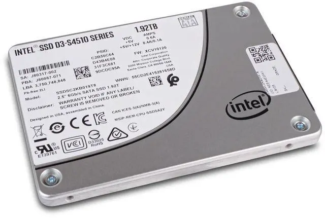 Alt view image 6 of 7 - Intel D3-S4510 1.92TB SSDSC2KB019T8 SATA 6Gb/s 3D TLC 2 DWPD 2.5" Enterprise SSD