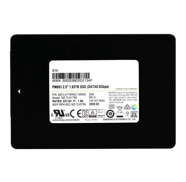 Alt view image 2 of 7 - Samsung PM883 1.92TB MZ7LH1T9HMLT SATA 6Gb/s 1.3 DWPD 3D TLC 2.5" Enterprise SSD