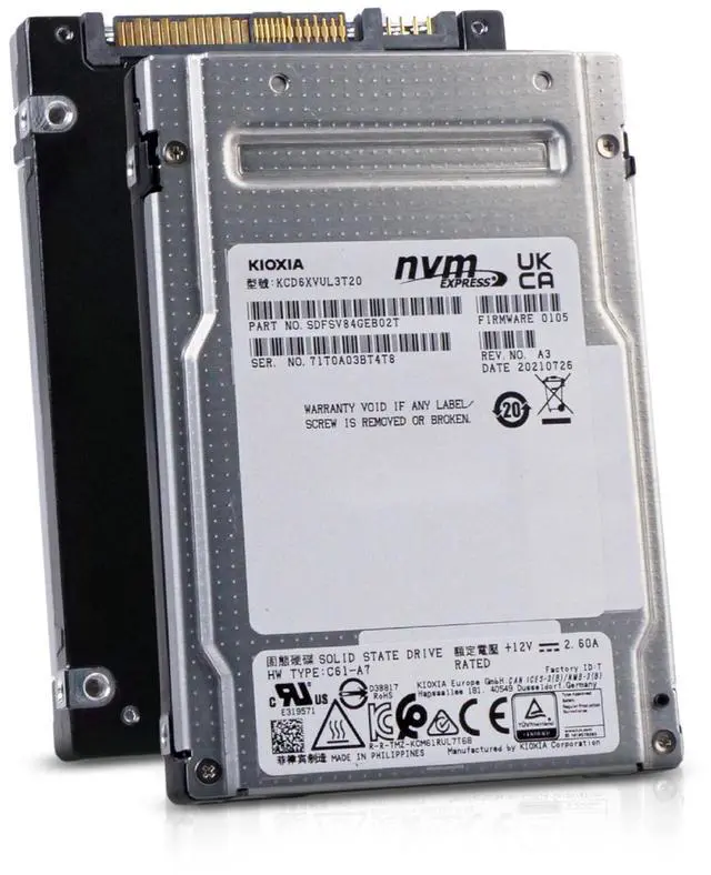 Main image of Kioxia CD6-V 3.2TB KCD6XVUL3T20 PCIe Gen 4.0 x4 8GB/s 3D TLC U.3 NVMe 2.5" SSD