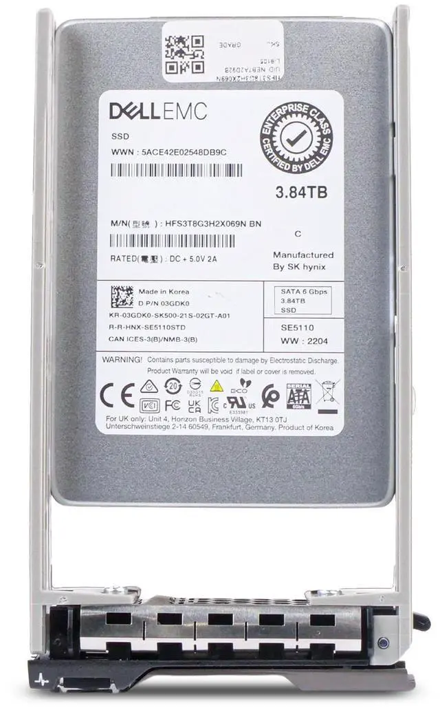 Alt view image 2 of 7 - Dell 3.84TB SATA 6Gb/s 3D TLC 1 DWPD 2.5" Read Intensive SSD 400-BDQM G13