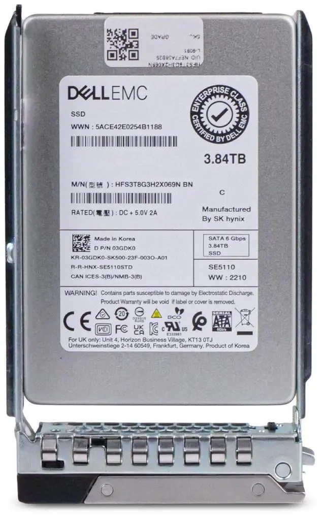 Alt view image 2 of 7 - Dell 3.84TB SATA 6Gb/s 3D TLC 1 DWPD 2.5" Read Intensive SSD 03GDK0 G16