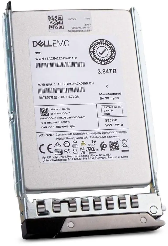 Alt view image 4 of 7 - Dell 3.84TB SATA 6Gb/s 3D TLC 1 DWPD 2.5" Read Intensive SSD 03GDK0 G16