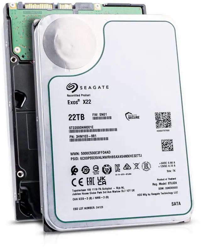 Main image of Seagate Exos X22 22TB ST22000NM001E 7.2K RPM SATA 6Gb/s 512e/4Kn 3.5" HDD