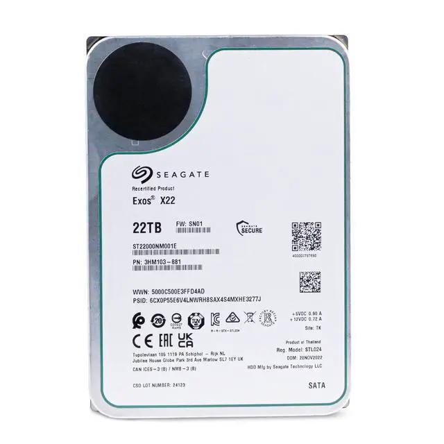 Alt view image 3 of 7 - Seagate Exos X22 22TB ST22000NM001E 7.2K RPM SATA 6Gb/s 512e/4Kn 3.5" HDD