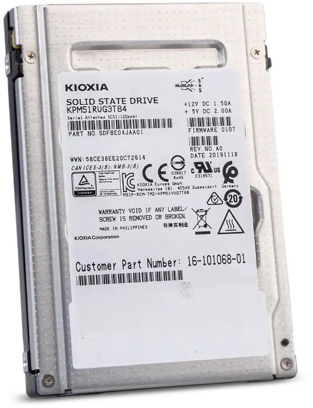Alt view image 5 of 7 - (NOT FOR HOME PC!) Kioxia PM5-R 3.84TB KPM51RUG3T84 SAS 12Gb/s 3D TLC 2.5in Read Intensive SSD