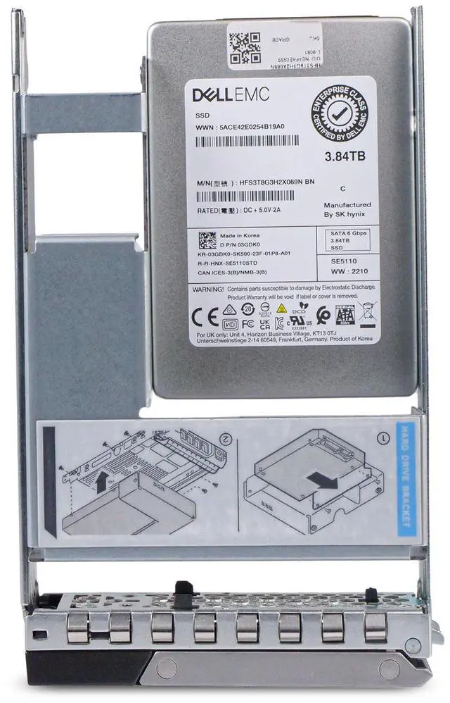 Alt view image 2 of 7 - Dell 3.84TB SATA 6Gb/s 3D TLC 1 DWPD 3.5" Read Intensive SSD 03GDK0 Hybrid G16