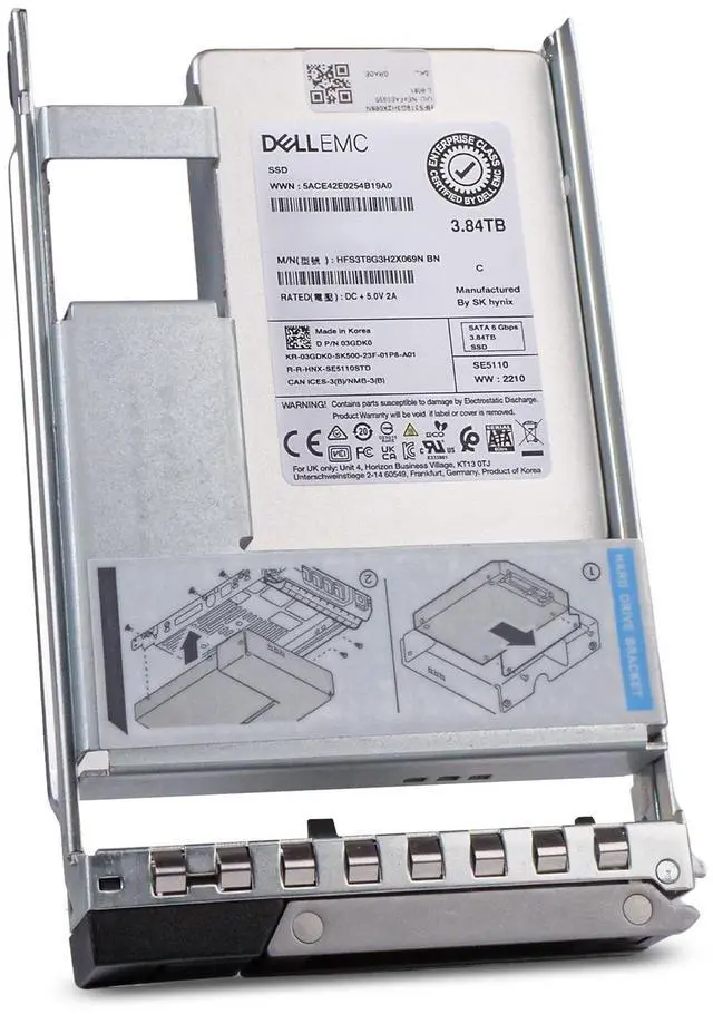 Alt view image 4 of 7 - Dell 3.84TB SATA 6Gb/s 3D TLC 1 DWPD 3.5" Read Intensive SSD 03GDK0 Hybrid G16