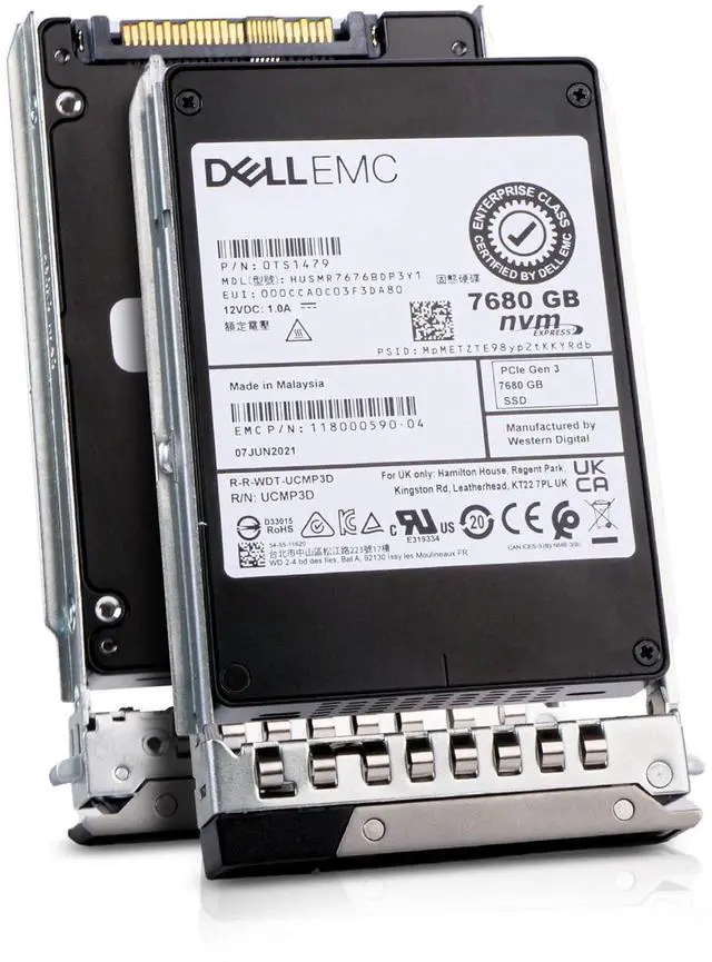 Main image of Dell 7.68TB PCIe Gen 3.0 x4 4GB/s MLC U.2 NVMe 1 DWPD 2.5" SSD 118000590-04 G16
