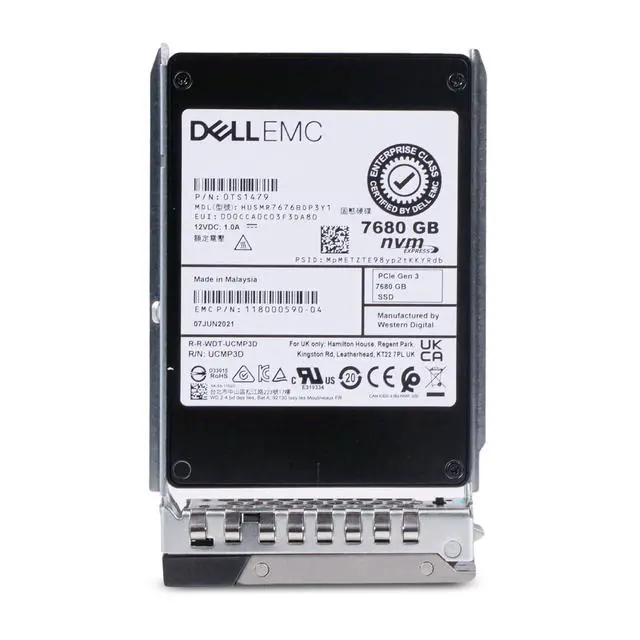 Alt view image 3 of 7 - Dell 7.68TB PCIe Gen 3.0 x4 4GB/s MLC U.2 NVMe 1 DWPD 2.5" SSD 118000590-04 G16