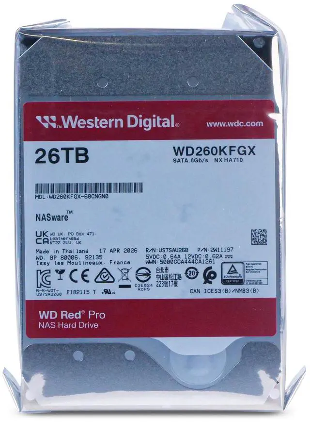 Main image of Western Digital Red Pro 26TB WD260KFGX 7.2K RPM SATA 6Gb/s 512e 3.5" NAS HDD