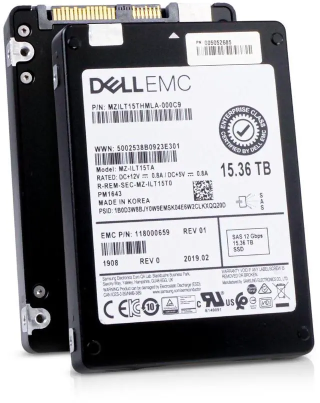 Main image of (NOT FOR HOME PC!) Dell/Samsung PM1643 15.36TB MZILT15THMLA SAS 12Gb/s 3D TLC 1 DWPD 2.5" SSD