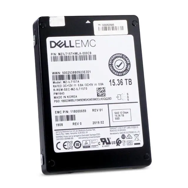 Alt view image 3 of 7 - (NOT FOR HOME PC!) Dell/Samsung PM1643 15.36TB MZILT15THMLA SAS 12Gb/s 3D TLC 1 DWPD 2.5" SSD