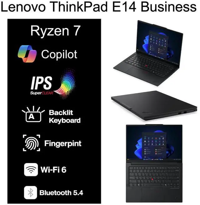 Alt view image 2 of 5 - Lenovo Thinkpad E14 14" WUXGA AMD Ryzen 7 250 3.30GHz 16GB 512GB SSD Laptop