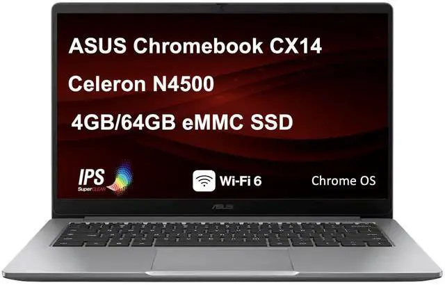 Main image of ASUS CX14 14" FHD Intel Celeron N4500 1.1 GHz 4GB 64GB eMMC Chrome OS Chromebook