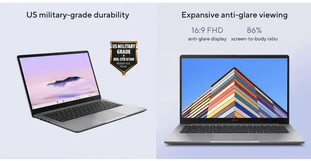Alt view image 2 of 5 - ASUS CX14 14" FHD Intel Celeron N4500 1.1 GHz 4GB 64GB eMMC Chrome OS Chromebook