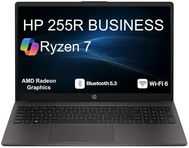 Main image of HP 255R 15.6" FHD AMD Ryzen 7 7735U 2.7 GHz 16GB 512GB SSD FreeDos Laptop, Black