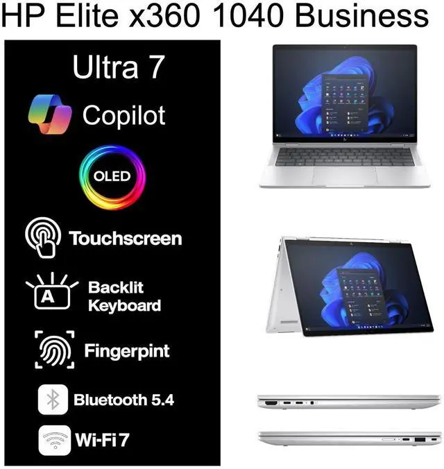 Alt view image 2 of 5 - HP Elite x360 1040 14" 2.8K Touch Intel Ultra 7-155H 32GB 1TB SSD W11P Laptop