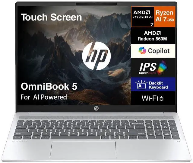 Main image of HP OmniBook 5 16" WUXGA Touch AMD Ryzen AI 7 350 2GHz 32GB 1TB SSD W11H Laptop