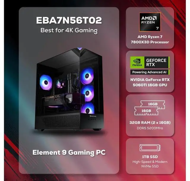 Alt view image 2 of 5 - iBUYPOWER EBA7N56T AMD Ryzen 7 7800X3D 32 GB 1 TB RTX 5060 Ti W11H Desktop