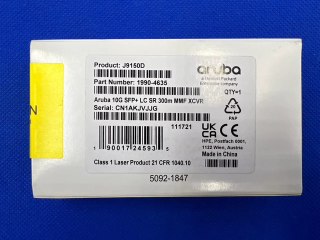 Alt view image 2 of 3 - F/S J9150D HPE ARUBA 10G SFP+ LC SR 300m OM3 MMF Transceiver Aruba 1990-4391