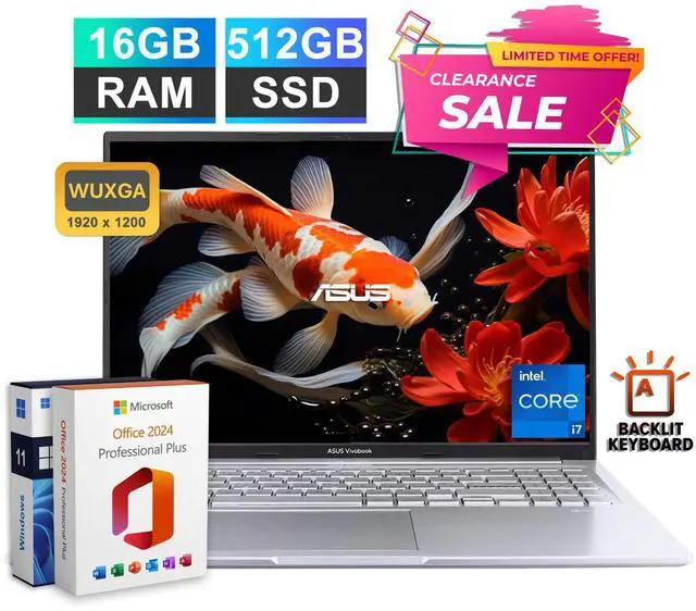 Main image of 2026 ASUS Vivobook 16 Laptop 13th Gen Intel i7 16GB RAM+512GB SSD Backlit Office