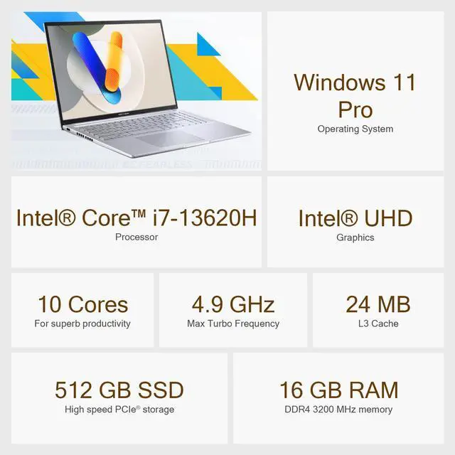 Alt view image 3 of 7 - 2026 ASUS Vivobook 16 Laptop 13th Gen Intel i7 16GB RAM+512GB SSD Backlit Office